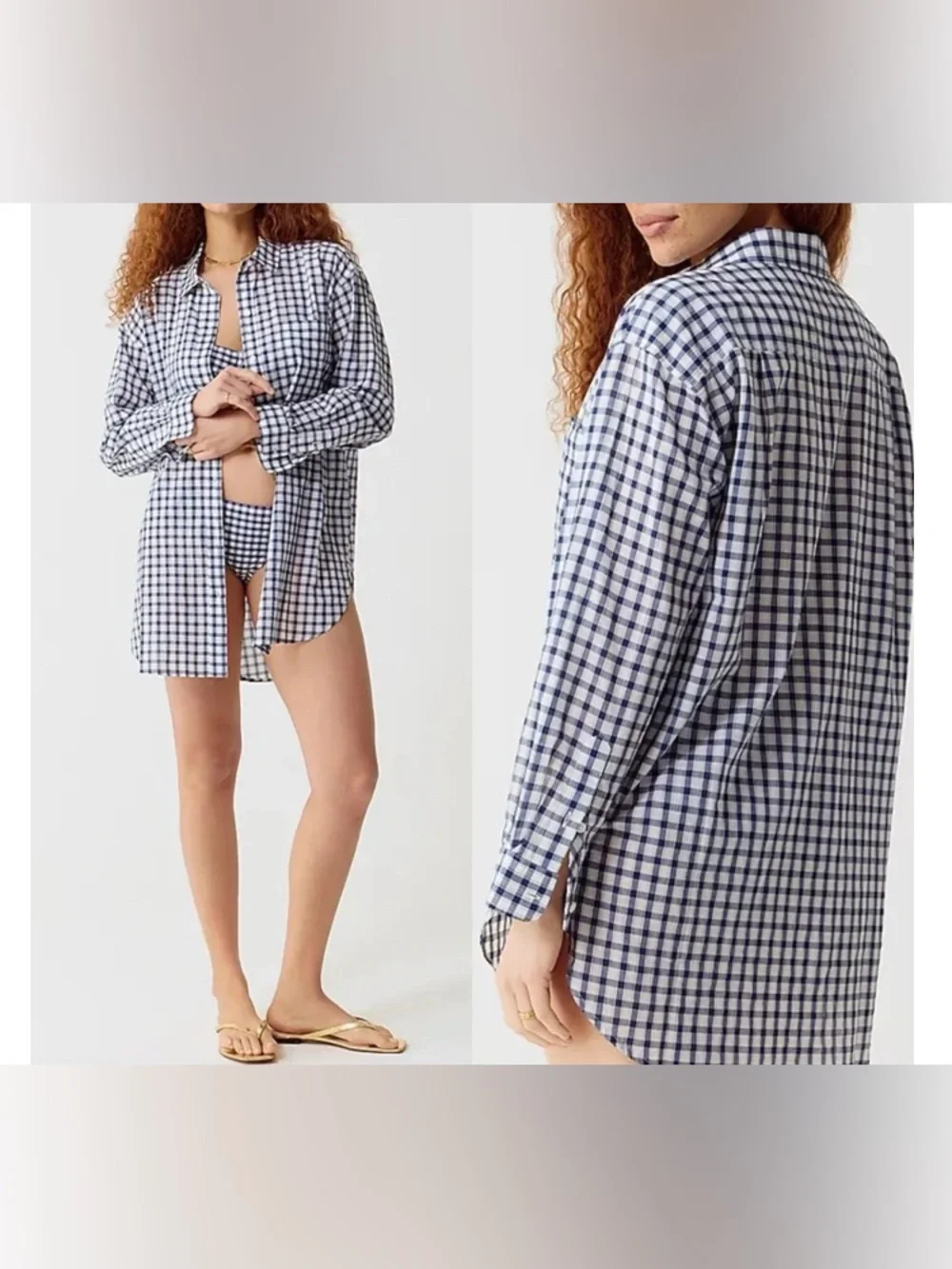 J.Crew - NEW - Gingham Cotton Voile Beach Shirt - Picture 2 of 10
